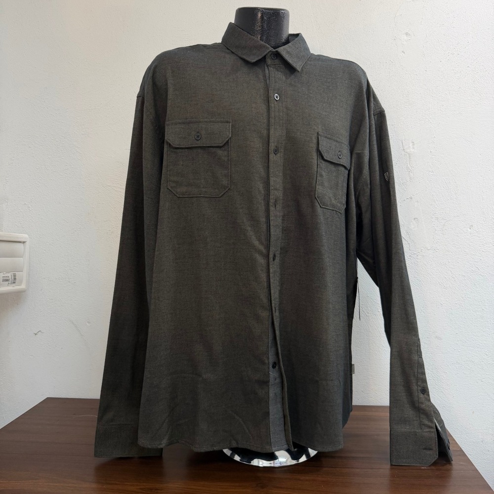 KUHL Descendr Flannel Men XXXL Olive Green L/S Button Up Outdoor Hiking Shirt